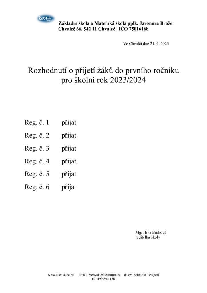 Přijetí do ZŠ